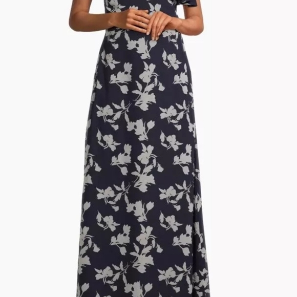 New SACHIN & VABI Navy Petal Floral One Shoulder Bow Chelsea Maxi Gown, Size 12 - Picture 5 of 12